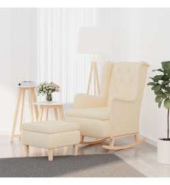 Fauteuil avec pieds à bascule et tabouret Crème Tissu