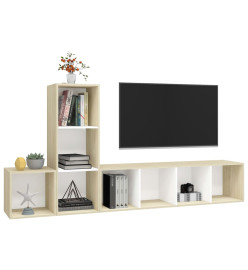 Ensemble de meuble TV 3 pcs Blanc et chêne sonoma Aggloméré