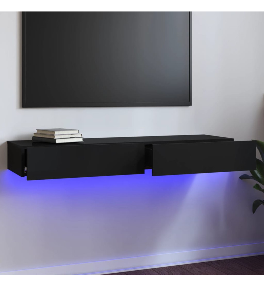 Meuble TV avec lumières LED Noir brillant 120x35x15,5 cm