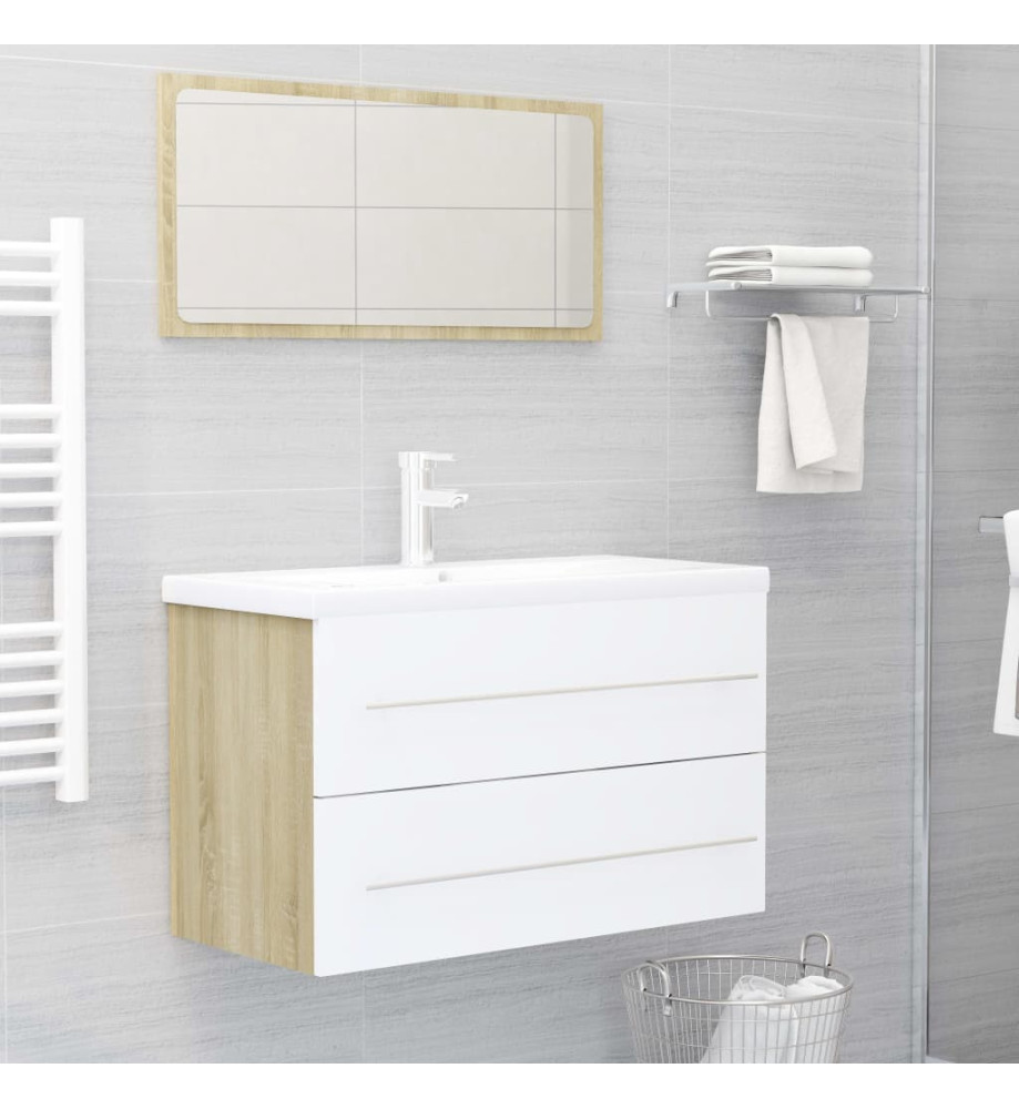 Ensemble de meubles de bain 2 pcs Blanc/chêne sonoma Aggloméré