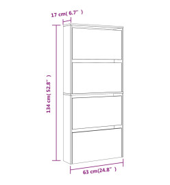 Armoire à chaussures avec miroir à 4 niveaux noir 63x17x134 cm