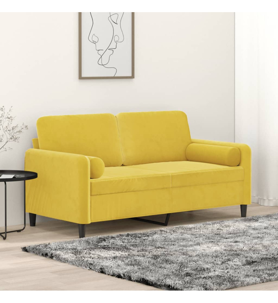 Canapé 2 places avec oreillers décoratifs jaune 140 cm velours