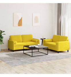 Ensemble de canapés 2 pcs avec coussins jaune velours