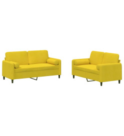 Ensemble de canapés 2 pcs avec coussins jaune velours