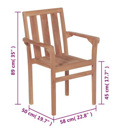 Chaises de jardin empilables avec coussins 8 pcs Teck solide