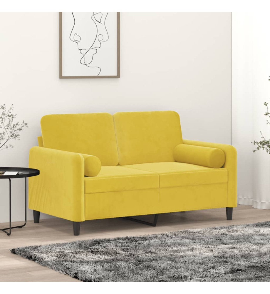 Canapé 2 places avec oreillers décoratifs jaune 120 cm velours