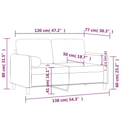 Canapé 2 places avec oreillers décoratifs jaune 120 cm velours