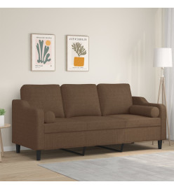 Canapé 3 places avec oreillers décoratifs marron 180 cm tissu