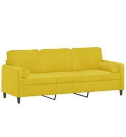 Canapé 3 places avec oreillers décoratifs jaune 180 cm velours