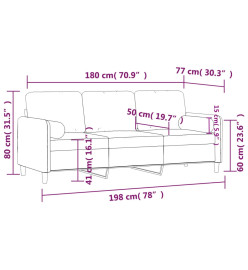 Canapé 3 places avec oreillers bordeaux 180 cm velours