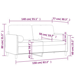 Canapé 2 places avec oreillers décoratifs brun 140 cm velours