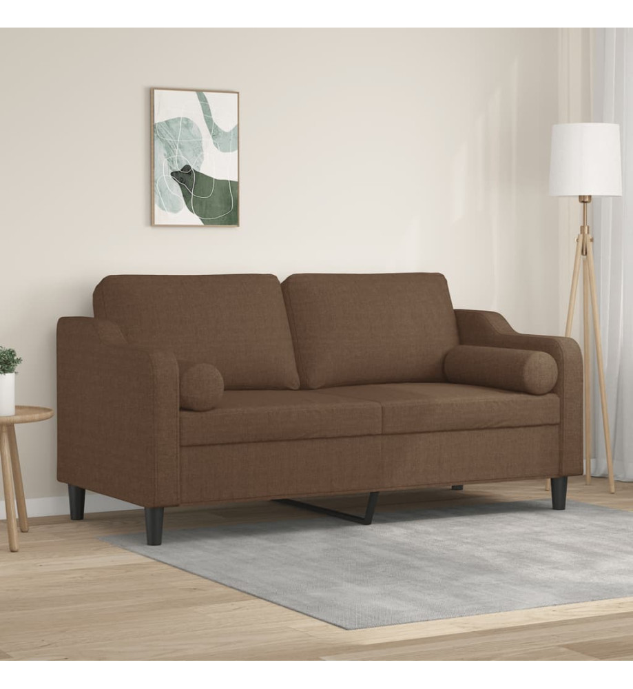 Canapé 2 places avec oreillers décoratifs marron 140 cm tissu