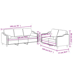 Ensemble de canapés 2 pcs avec coussins marron tissu