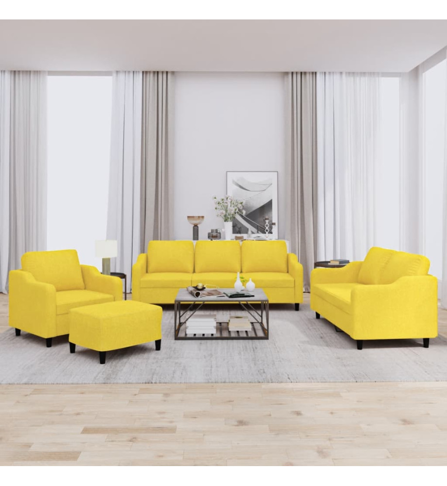 Ensemble de canapés 4 pcs avec coussins Jaune clair Tissu