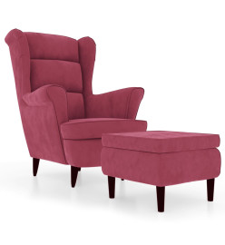 Fauteuil à oreilles avec tabouret bordeaux velours