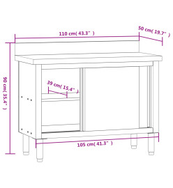 Table de travail de cuisine avec portes coulissantes inox