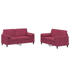 Ensemble de canapés 2 pcs avec coussins rouge bordeaux velours