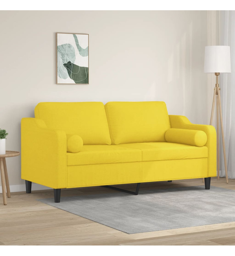 Canapé 2 places avec oreillers jaune clair 140 cm tissu