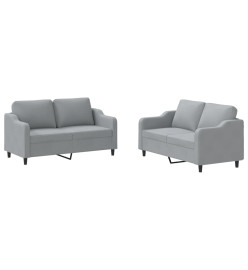 Ensemble de canapés 2 pcs avec coussins Gris clair Tissu