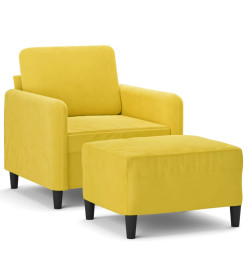 Fauteuil avec repose-pied jaune 60 cm velours