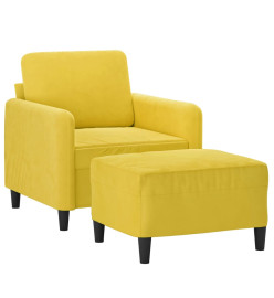 Fauteuil avec repose-pied jaune 60 cm velours