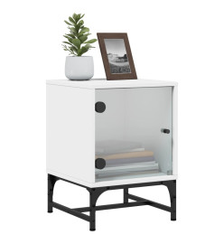 Tables de chevet avec portes en verre 2 pcs blanc 35x37x50 cm