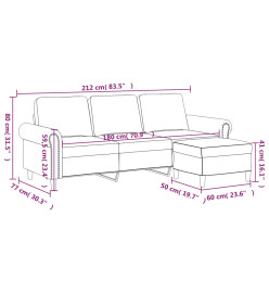 Canapé à 3 places avec repose-pieds Gris clair 180 cm Velours