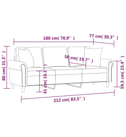 Canapé 3 places avec oreillers gris clair 180 cm velours