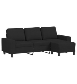 Canapé à 3 places avec repose-pieds Noir 180 cm Tissu