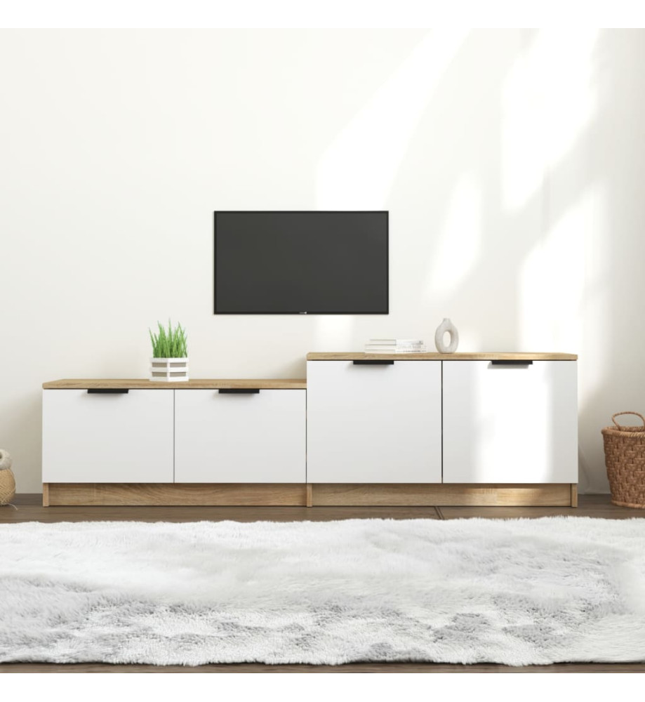 Meuble TV Blanc et chêne sonoma 158,5x36x45cm Bois d'ingénierie