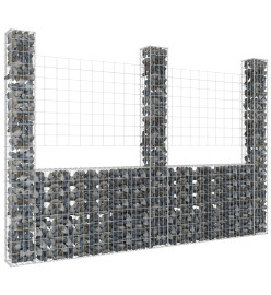 Panier de gabion en forme de U avec 3 poteaux Fer 260x20x200 cm