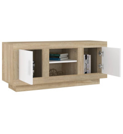 Meuble TV Blanc et chêne sonoma 102x35x45 cm Bois d'ingénierie