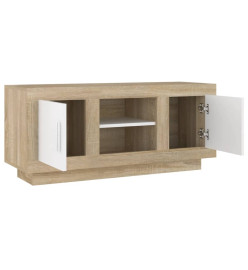 Meuble TV Blanc et chêne sonoma 102x35x45 cm Bois d'ingénierie