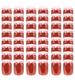 48 pcs Pots à confiture Couvercle blanc et rouge Verre 230 ml