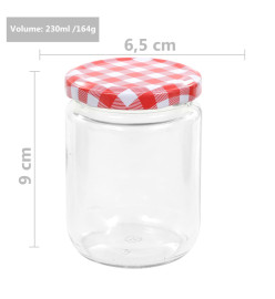 48 pcs Pots à confiture Couvercle blanc et rouge Verre 230 ml