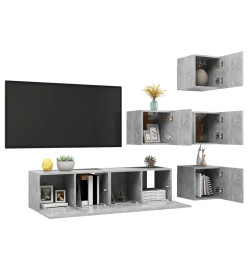 Ensemble de meuble TV 6 pcs Gris béton Aggloméré