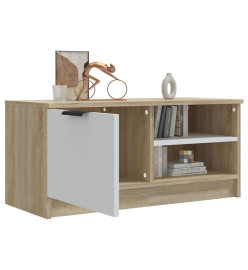 Meuble TV Blanc et chêne sonoma 80x35x36,5 cm Bois d'ingénierie