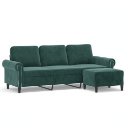 Canapé à 3 places avec repose-pieds Vert foncé 180 cm Velours