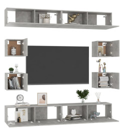 Ensemble de meubles TV 8 pcs Gris béton Aggloméré