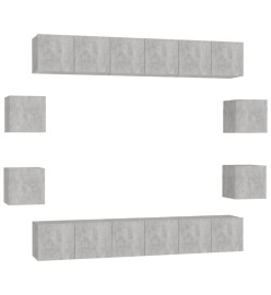 Ensemble de meubles TV 10 pcs Gris béton Aggloméré