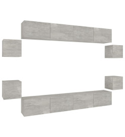 Ensemble de meubles TV 8 pcs Gris béton Bois d'ingénierie