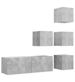 Ensemble de meuble TV 5 pcs Gris béton Aggloméré