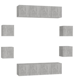 Ensemble de meubles TV 8 pcs Gris béton Aggloméré