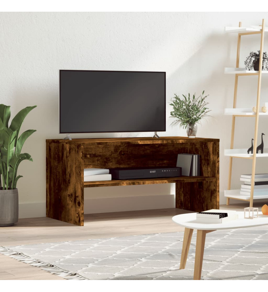 Meuble TV chêne fumé 80x40x40 cm bois d'ingénierie