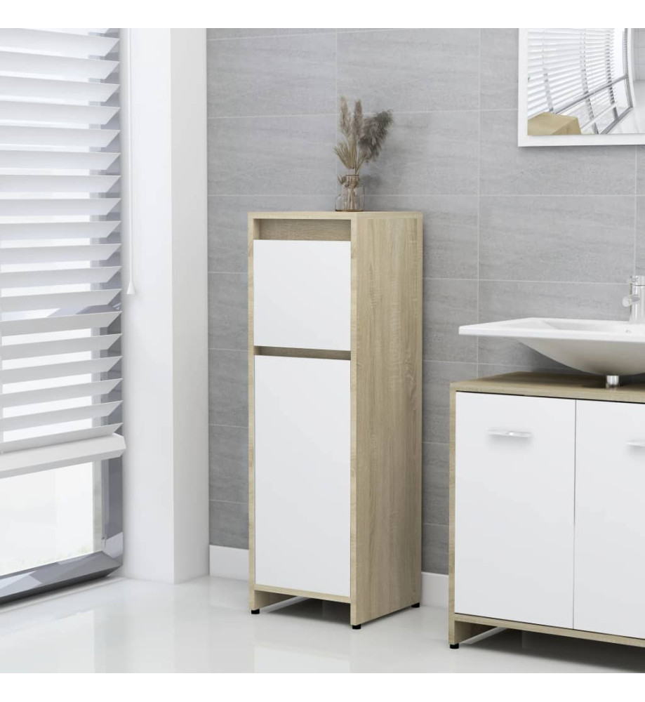 Armoire de bain Blanc et chêne sonoma 30x30x95 cm Aggloméré