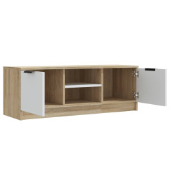 Meuble TV Blanc et chêne sonoma 102x35x36,5cm Bois d'ingénierie