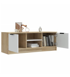 Meuble TV Blanc et chêne sonoma 102x35x36,5cm Bois d'ingénierie