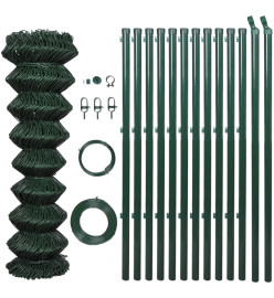 Clôture à mailles losangées avec poteaux Acier 1x25 m Vert