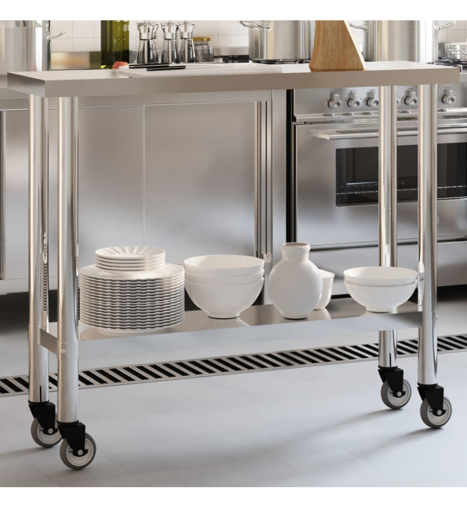 Table de travail de cuisine avec roues 110x30x85 cm inox