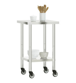 Table de travail de cuisine avec roues 55x55x85 cm inox